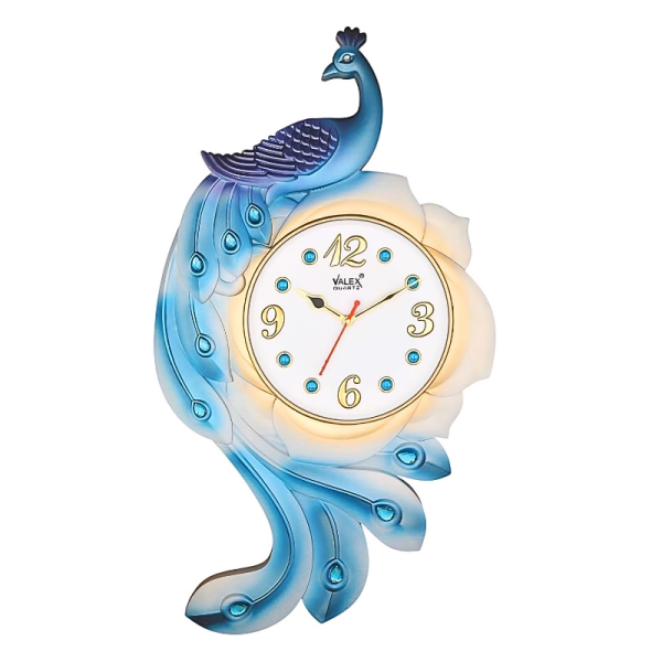 Valex Quartz Peacock Design Analog 33 cm X 60 cm Wall Clock (White Dial, With Glass, Standard) - ValexQuartz -M.NO. 22049