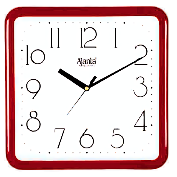 Ajanta Quartz Square Analog 24 cm X 24 cm Wall Clock (Red - White, With Glass, Standard) - M.NO.677