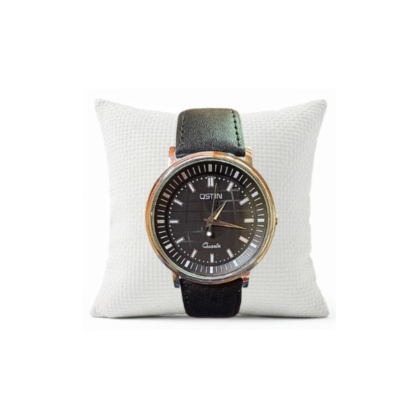 Ostin Quartz Analog Black Round Dial Black Leather Strap Men Watch - OSTIN-GWL-BLACK-II-BLACK-13