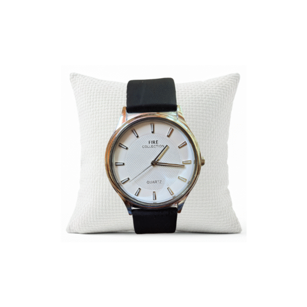 Fire Quartz Analog White Round Dial Black Leather Strap Men Watch - FIRE-GWL-WHITE-BLACK-16