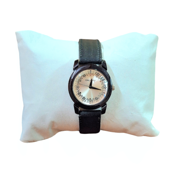 Galaxy Quartz Analog Silver Round Dial Black Leather Strap Watch For Women - GALAXY-LWL-SILVER-BLACK-52