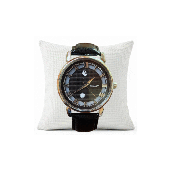 Legacy Quartz Analog Black Round Dial Black Leather Strap Men Watch - LEGACY-GWL-BLACK-BLACK-36