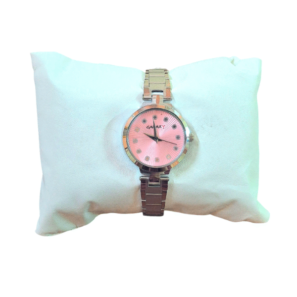 Galaxy Quartz Analog Pink Round Dial Silver Metal Strap Watch For Women - GALAXY-LWCH-PINK-SILVER-40