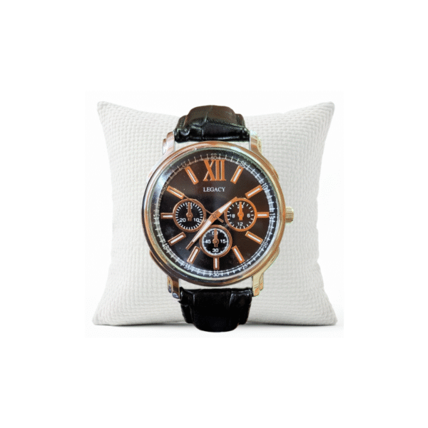 Legacy Quartz Analog Black Round Dial Black Leather Strap Men Watch - LEGACY-GWL-BLACK-3-BLACK-35