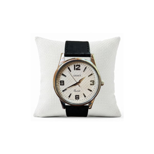 Legacy Quartz Analog White Round Dial Black Leather Strap Men Watch - LEGACY-GWL-WHITE-BLACK-33