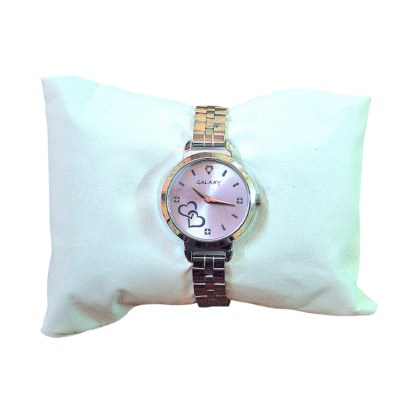 Galaxy Quartz Analog Purple Round Dial Silver Metal Strap Watch For Women - GALAXY-LWCH-PURPLE-HEART-SILVER-42