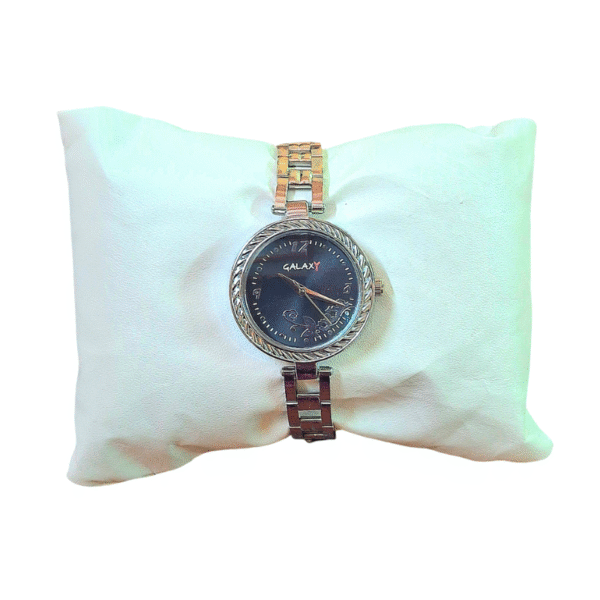 Galaxy Quartz Analog Black Round Dial Silver Metal Strap Watch For Women - GALAXY-LWCH-BLACK-SILVER-45