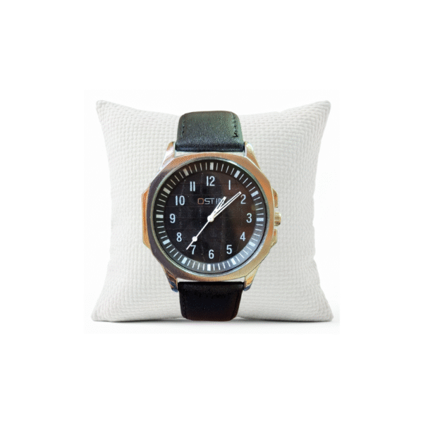 Ostin Quartz Analog Black Round Dial Black Leather Strap Men Watch - OSTIN-GWL-BLACK-1-12-BLACK-12